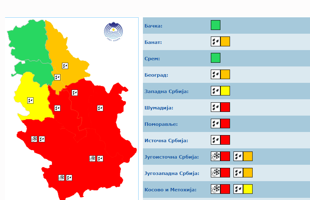 U velikom delu zemlje na snazi crveni meteoalarm 1 Meteoalarm
