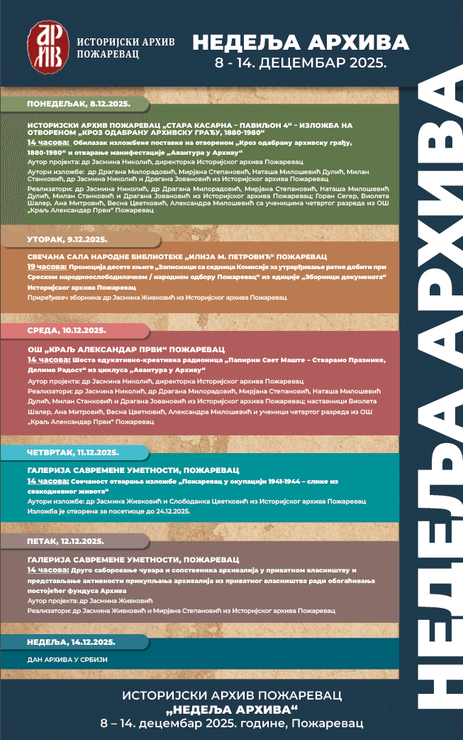 „Nedelja arhiva“ u Požarevcu 1 2025. Poster NEDELJA ARHIVA